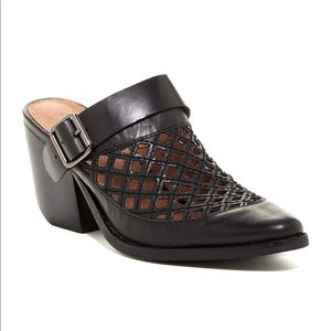 Jeffrey Campbell Black Leather Woven Slingback Mule Clog